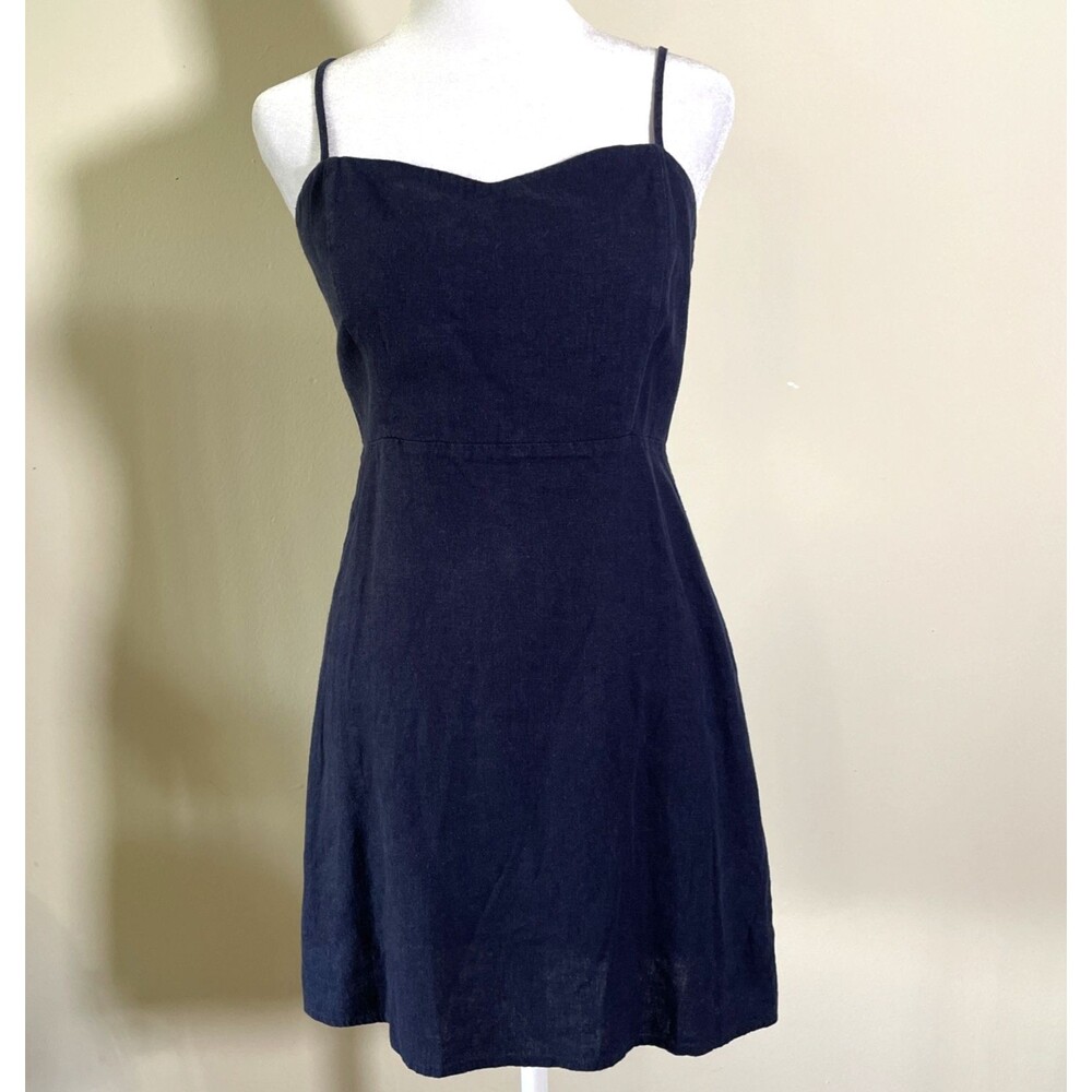 Forever 21 Women's Navy Blue Linen Blend Mini Dress Spaghetti Strap Size Medium